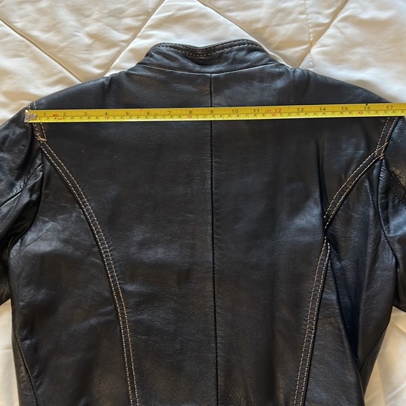 Vintage Black Genuine Leather 2pc  Studded Jacket And Skirt Size Small Petite - Picture 10 of 17